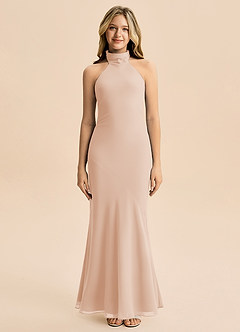 Azazie Velli Junior Meerjungfrau-Linie Hoher Kragen Chiffon Kleid Englisches Rosa image3