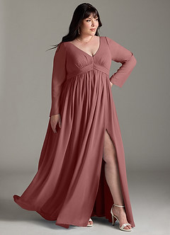 Azazie Teton Robes de demoiselle d'honneur de maternité Robe Trapèze Manche longue Longueur ras du sol Mousseline de soie image11