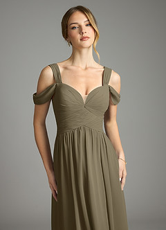 Azazie Lianne Bridesmaid Dresses Willow Green A-Line Off the Shoulder Chiffon Dress image3