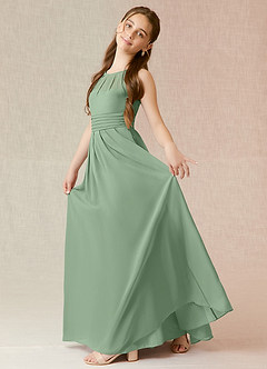 Azazie Bibiane Junior Matcha A-Line Pleated Chiffon Dress image3