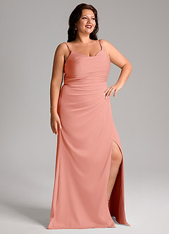 Azazie Deandra Bridesmaid Dresses Coral Mermaid Pleated Stretch Satin Dress image10