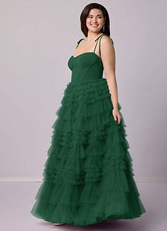 Barbie ♥ Azazie Abiti da Damigella Abito A-Line in Tulle Scollo a Cuore Verde Scuro image10