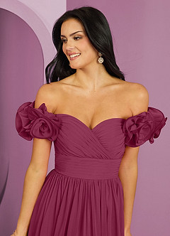 Barbie ♥ Azazie Brautjungfernkleider Wandelbar A-Linie Schulterfrei Chiffon Kleid Maulbeerrot image9