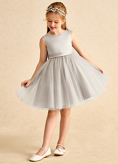 Azazie Jani Flower Girl Dresses Frost A-Line Bow Tulle Dress image5