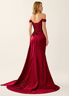 Helia Rot Off-Shoulder Korsett Gerafft Satin Meerjungfrau Kleid image6