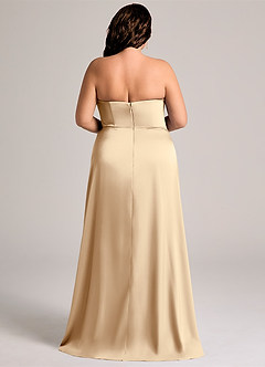 Azazie Wren Robes de demoiselle d'honneur Robe Trapèze Convertible en Satin extensible Sans bretelles Champagne image2
