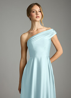 Azazie Melanie Vestidos de damas de honor Vestido de Azul Nube de Satén Elástico de Corte en A con Vestidos sin tirantes image6