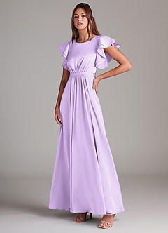 Azazie Daphne Modest Bridesmaid Dresses A-Line Ruched Stretch Satin Floor-Length Dress image4