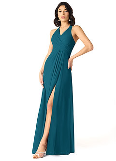 Azazie Danica Bridesmaid Dresses Ink Blue A-Line Pleated Chiffon Dress image3