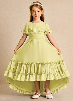 Azazie Kass Flower Girl Dresses Lemon Sorbet A-Line Pleated Chiffon Dress image2
