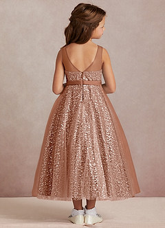 Azazie Siwa Flower Girl Dresses Bronzer A-Line Beaded Tulle Dress image3