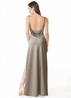 Azazie Alaija Bridesmaid Dresses Silver Mermaid Side Slit Stretch Satin Dress image4