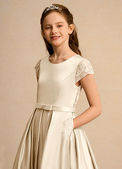Azazie Bunny Girl Flower Girl Dresses Champagne Ball-Gown Lace Dress image4