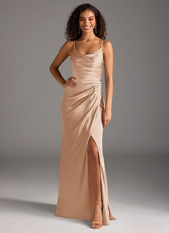 Azazie Deandra Bridesmaid Dresses English Rose Mermaid Pleated Stretch Satin Dress image6