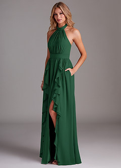 Azazie Avary Bridesmaid Dresses Dark Green A-Line Pleated Chiffon Dress image2