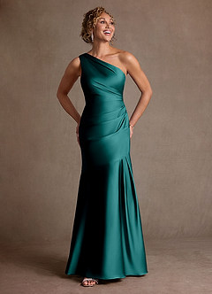 Azazie Haifa Venta Final Vestido de Pavo Real de Satén Elástico de Corte Sirena con Hombro unilateral image4
