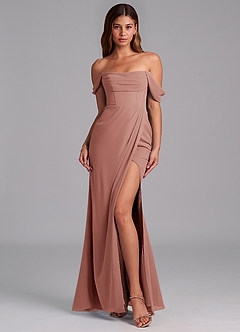 Azazie Johana Jurken voor bruidsmeisjes Converteerbaar Jurk van Chiffon met Zeemeermin Off the Shoulder Ceder Roos image3