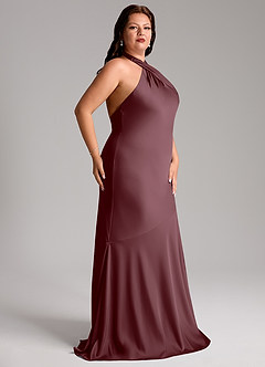Azazie Lorena Vestidos de madrinha de casamento Vestido Sangria de Cetim elástico de sereia com Plissado image11