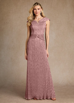 Azazie Warren Mother of the Bride Dresses Dusty Rose A-Line Pleated Metallic Mesh Dress image2