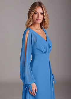 Azazie Matilda Robes de demoiselle d'honneur Robe Trapèze en Mousseline de soie Manche longue Geai Bleu image7