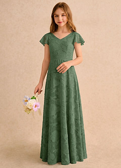 Azazie Narin Girls Formal Blumenmädchenkleider A-Linie mit ärmel Blumen-Burnout Kleid Eukalyptus image5