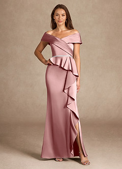 Azazie Dareia Mother of the Bride Dresses Dusty Rose Mermaid Off the Shoulder Stretch Satin Dress image3