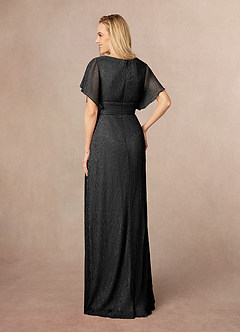 Azazie Kathryn Mother of the Bride Dresses Black A-Line V-Neck Flutter Sleeve Metallic Mesh Dress image3