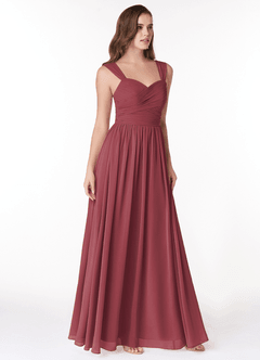 Azazie Zapheira Brautjungfernkleider A-Linie Gestreift Chiffon Kleid Merlot image4