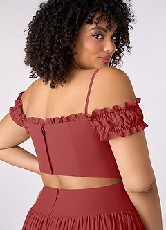 Barbie ♥ Azazie Jurken voor bruidsmeisjes Converteerbaar Jurk van Chiffon met A-Lijn Off the Shoulder Roest image13