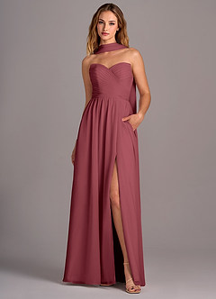 Azazie Joni Bridesmaid Dresses Merlot A-Line Strapless Chiffon Convertible Dress image1
