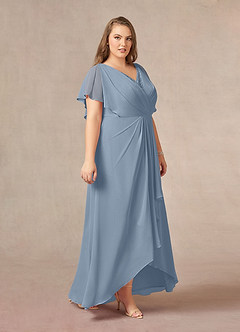 Azazie Eliza Mother of the Bride Dresses Dusty Blue A-Line V-Neck Pleated Chiffon Dress image9