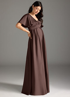 Azazie Verna Maternity Bridesmaid Dresses A-Line Ruched Stretch Satin Floor-Length Dress image6