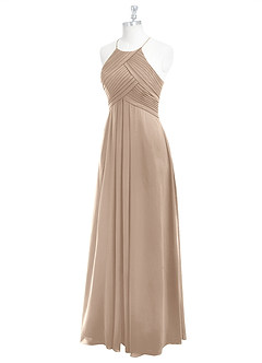 Azazie Ginger Bridesmaid Dresses Taupe A-Line Halter Pleated Chiffon Dress image8