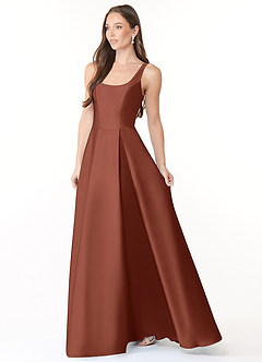 Azazie Neve Bridesmaid Dresses Clay Ball-Gown with Pockets Stretch Satin Dress image3