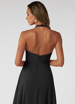 Azazie Tessie Robes de demoiselle d'honneur Robe Trapèze en Mousseline de soie Col V plissé Noir image4