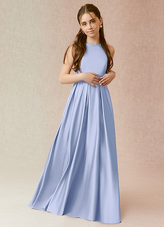 Azazie Arianthe Junior Ice A-Line with Pockets Matte Satin Dress image1