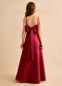 Azazie Joella Girls Formal Flower Girl Dresses Scarlet A-Line Pleated Matte Satin Dress image1