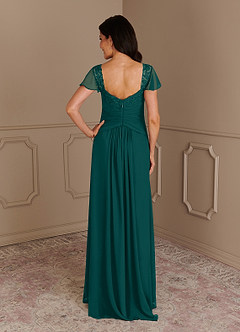 Azazie Gwenyth Mother of the Bride Dresses Peacock A-Line Lace Chiffon Dress image8