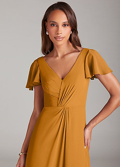 Azazie Soren Bridesmaid Dresses Butterscotch A-Line Ruched Chiffon Dress image6