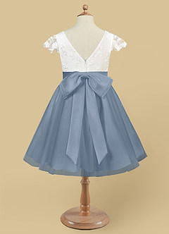 Azazie Vetty Flower Girl Dresses Ivory Dusty Blue A-Line Lace Tulle Dress image10