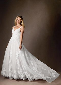 Azazie Delaina Wedding Dresses Diamond White A-Line V-Neck Sequins Tulle Dress image6