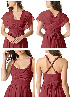 Azazie Olani Bridesmaid Dresses Pomegranate A-Line One Shoulder Chiffon Convertible Dress image6