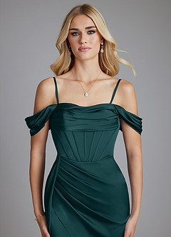 Azazie Amyra Bridesmaid Dresses Pine Mermaid Off the Shoulder Stretch Satin Convertible Dress image3