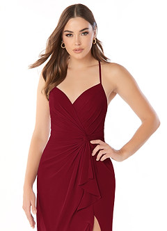 Azazie Aribella Bridesmaid Dresses Burgundy Sheath Ruched Chiffon Dress image5