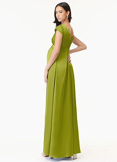 Azazie Allessia Maternity Bridesmaid Dresses A-Line Pleated Stretch Satin Floor-Length Dress image4