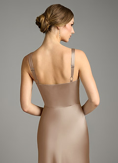 Azazie Alouette Bridesmaid Dresses Taupe Mermaid Pleated Stretch Satin Dress image4