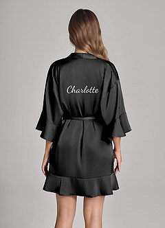 front Matching Color Personalized Embroidered Name 2-Piece Ruffle Satin Robe and Slip Set