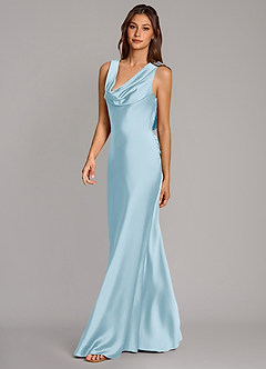 Azazie Cheryl Bridesmaid Dresses Sky Blue Mermaid Stretch Satin Dress image3