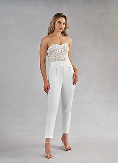 Azazie Tiffany Wedding Dresses Diamond White Nude Pant Styles Lace Stretch Crepe Dress image7