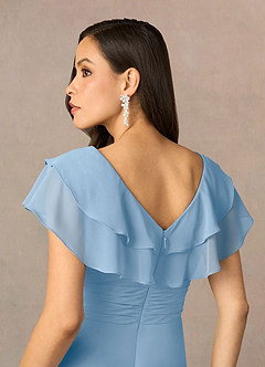 Azazie Snapdragon Mère de la mariée Robes Robe Trapèze en Mousseline de soie Col en V froncé Poudre Bleue image5